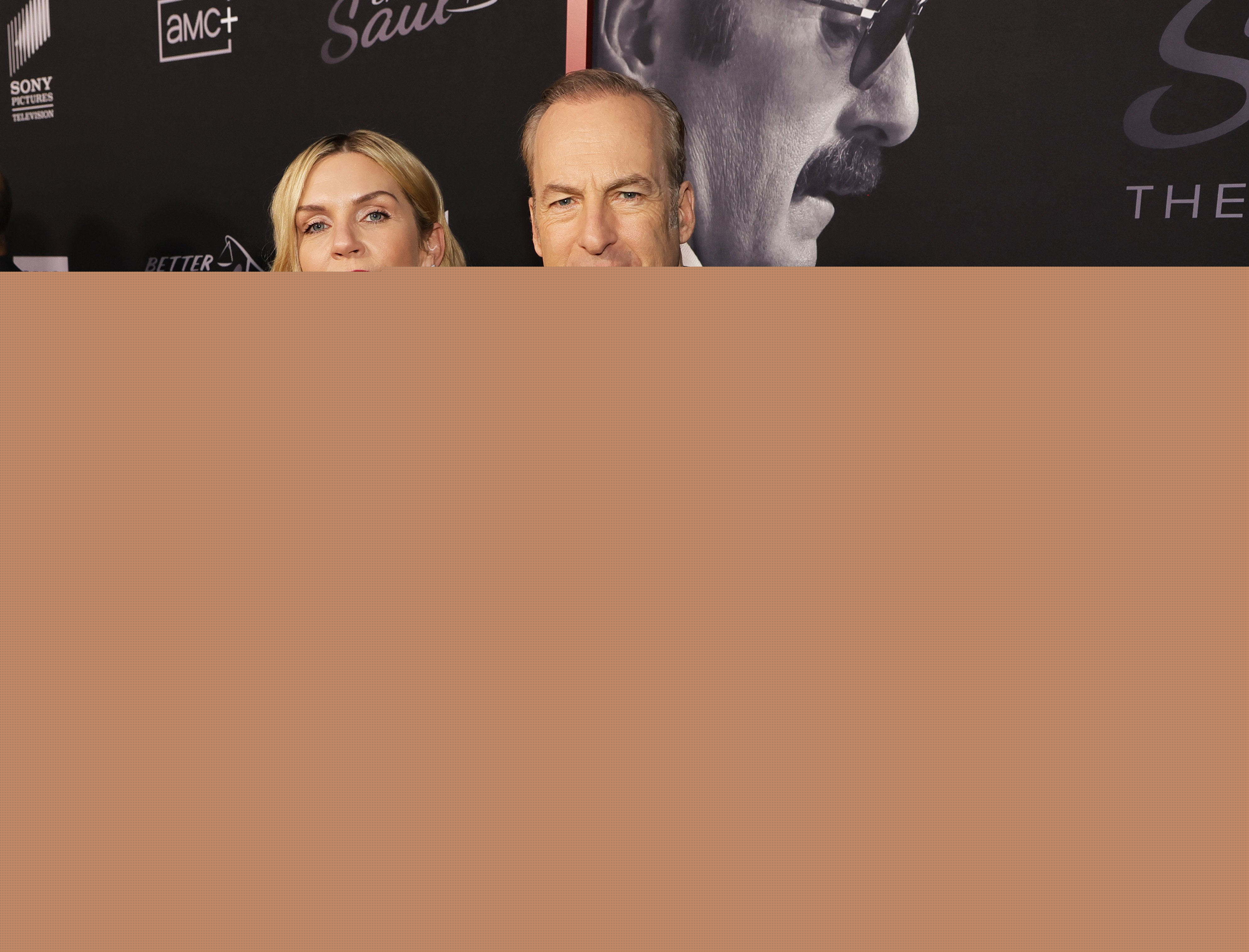 Rhea Seehorn and Bob Odenkirk pose together at the 'Better Call Saul' Season 6 premiere